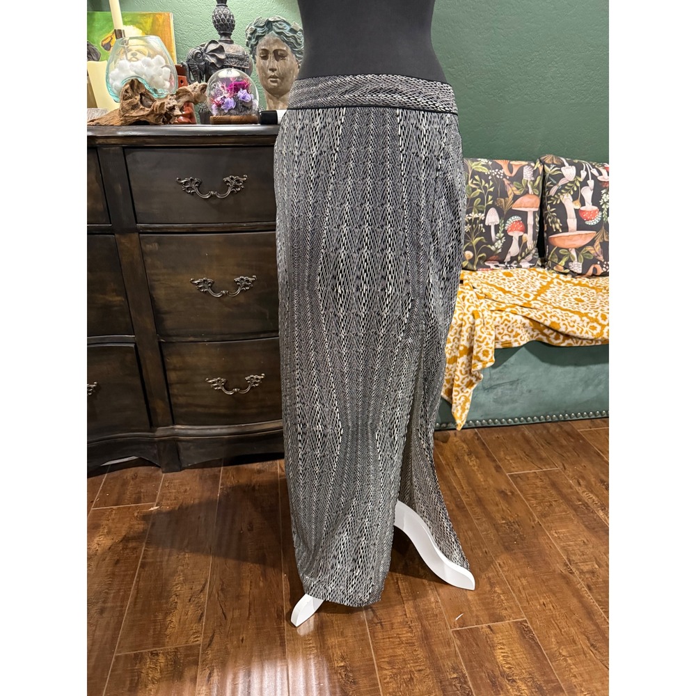 Worthington Black White Abstract Geometric Print Maxi Skirt Side Slit‎ Womens S